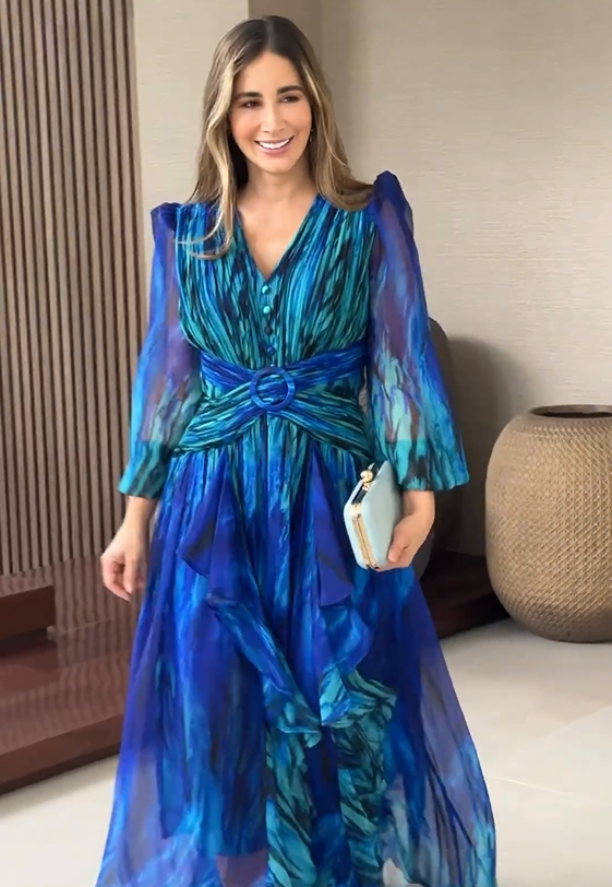 Ottilia | Levendige Lange Mouwen Flowy Jurk voor Dames - Lente Casual Chic A-lijn Jurk