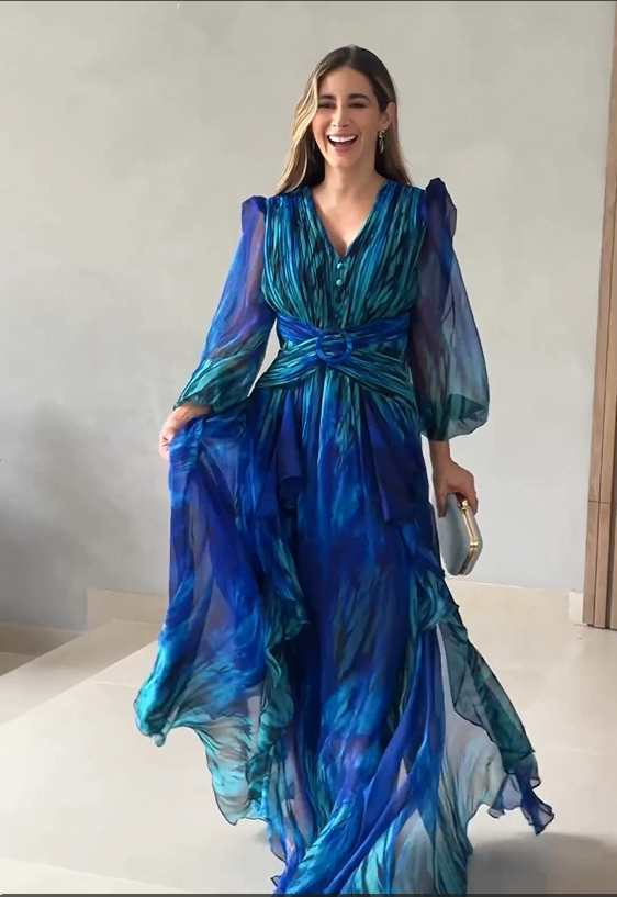 Ottilia | Levendige Lange Mouwen Flowy Jurk voor Dames - Lente Casual Chic A-lijn Jurk