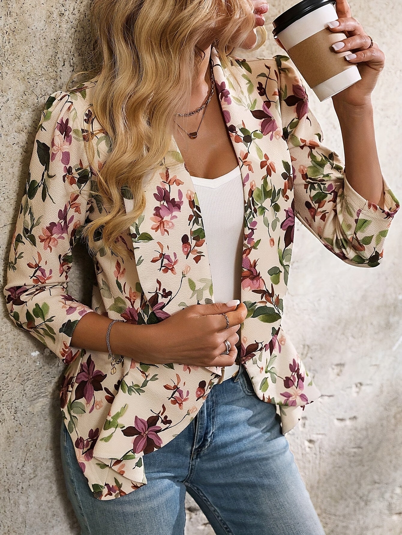 Myrilla | Dames blazer met bloemenprint – elegante blazer met rucherand, lichtgewicht en ademend