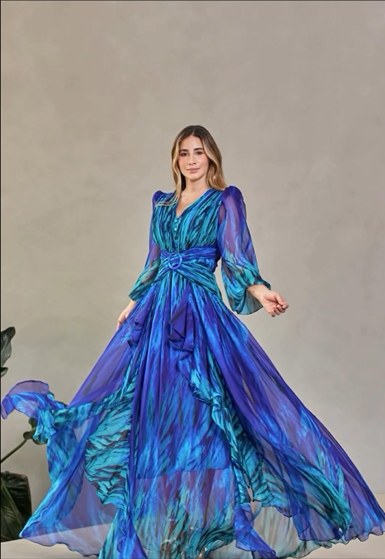 Ottilia | Levendige Lange Mouwen Flowy Jurk voor Dames - Lente Casual Chic A-lijn Jurk