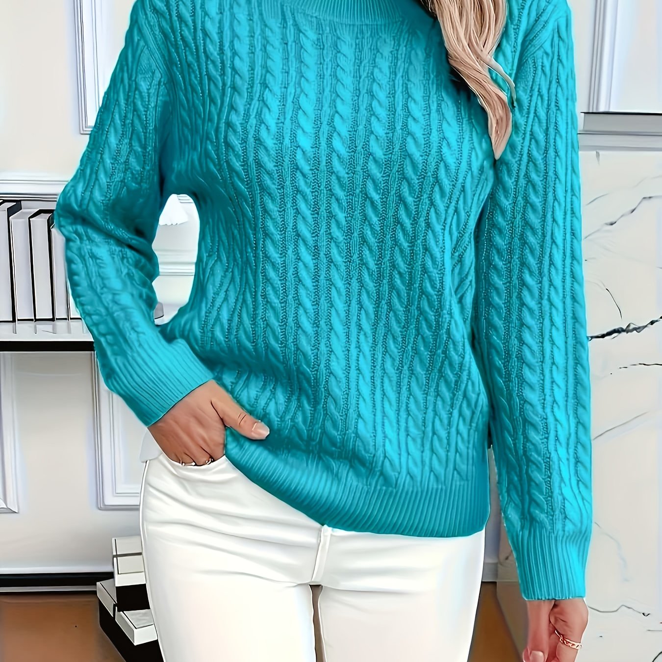 Valeris | Pull en maille torsadée pour femme, col rond – Pull uni élégant, doux et adapté à toutes les saisons