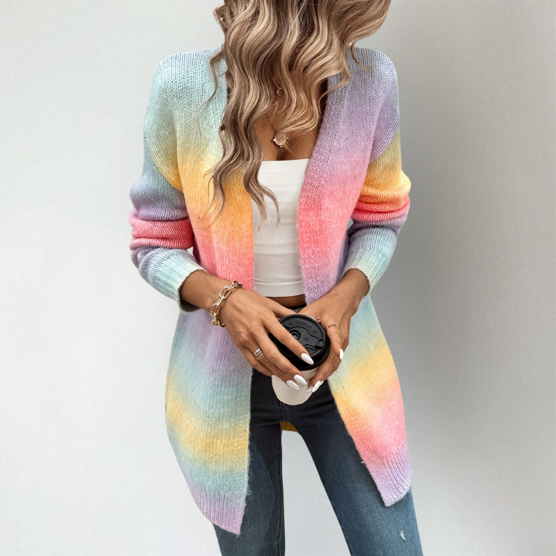 Vivian | Warm vest met kleurverloop – Zacht gebreid, open voorkant, stijlvolle ombré-trui
