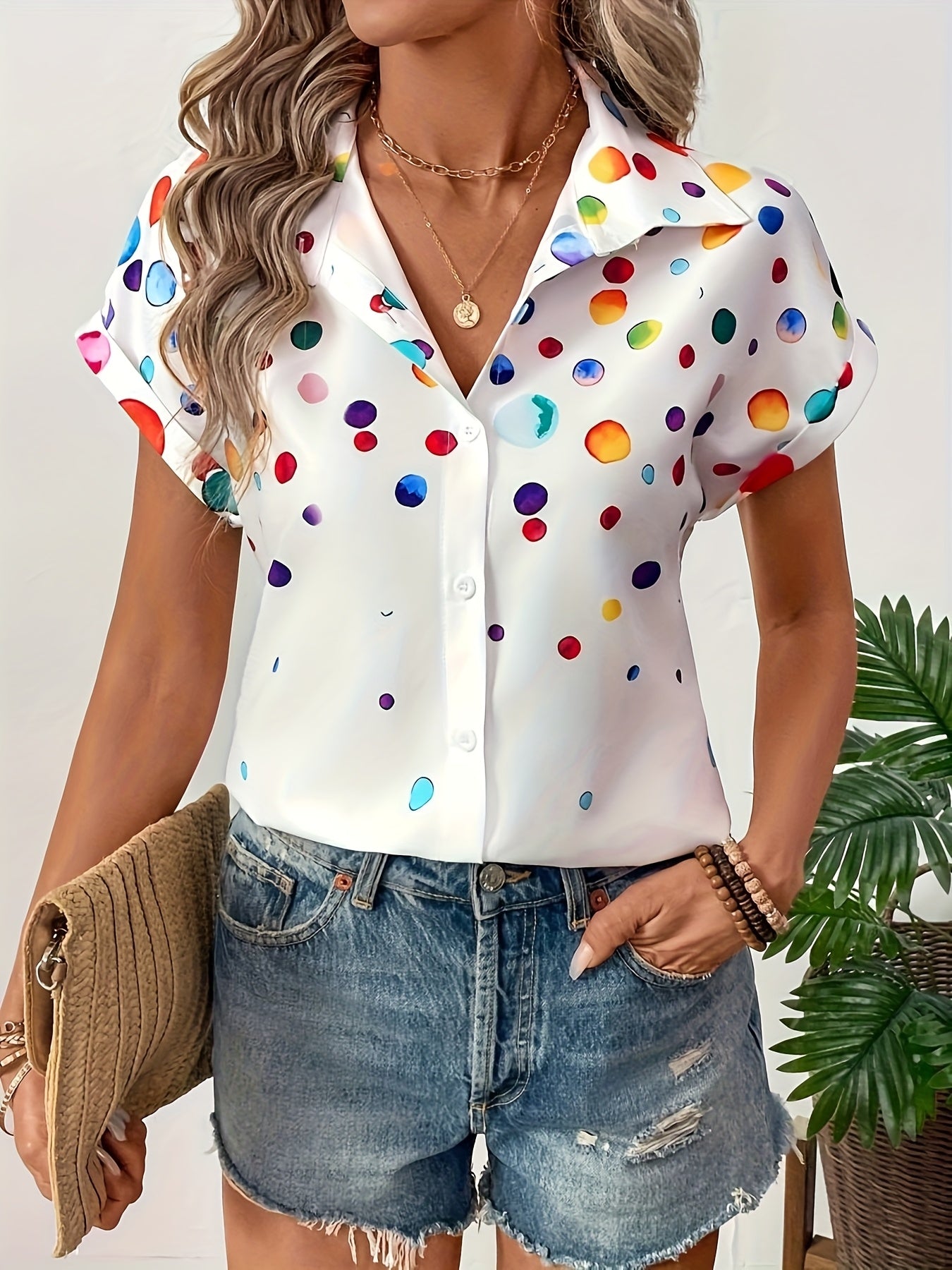 Lunea | Damesblouse met stippen – Kleurrijk overhemd met knopen