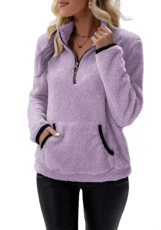 Eilina | Sherpa-Pullover mit Stehkragen und halbem Reißverschluss – weiches, warmes und bequemes Winteroberteil