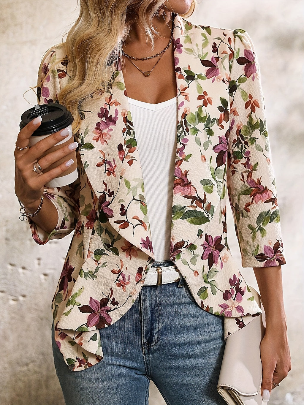 Myrilla | Dames blazer met bloemenprint – elegante blazer met rucherand, lichtgewicht en ademend