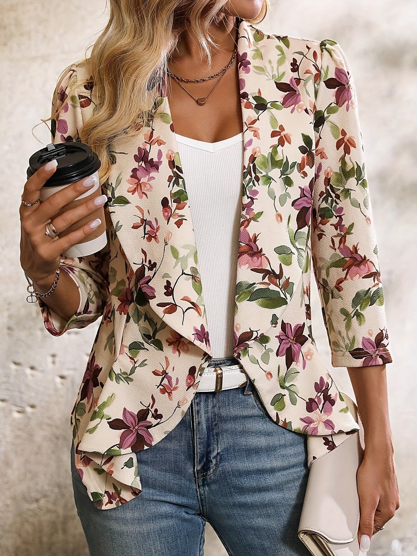 Myrilla | Dames blazer met bloemenprint – elegante blazer met rucherand, lichtgewicht en ademend