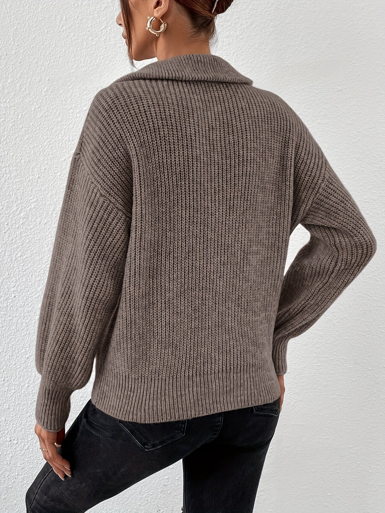 Berna | Dames trui met verlaagde schouders, V-hals en halve rits – Casual elegante