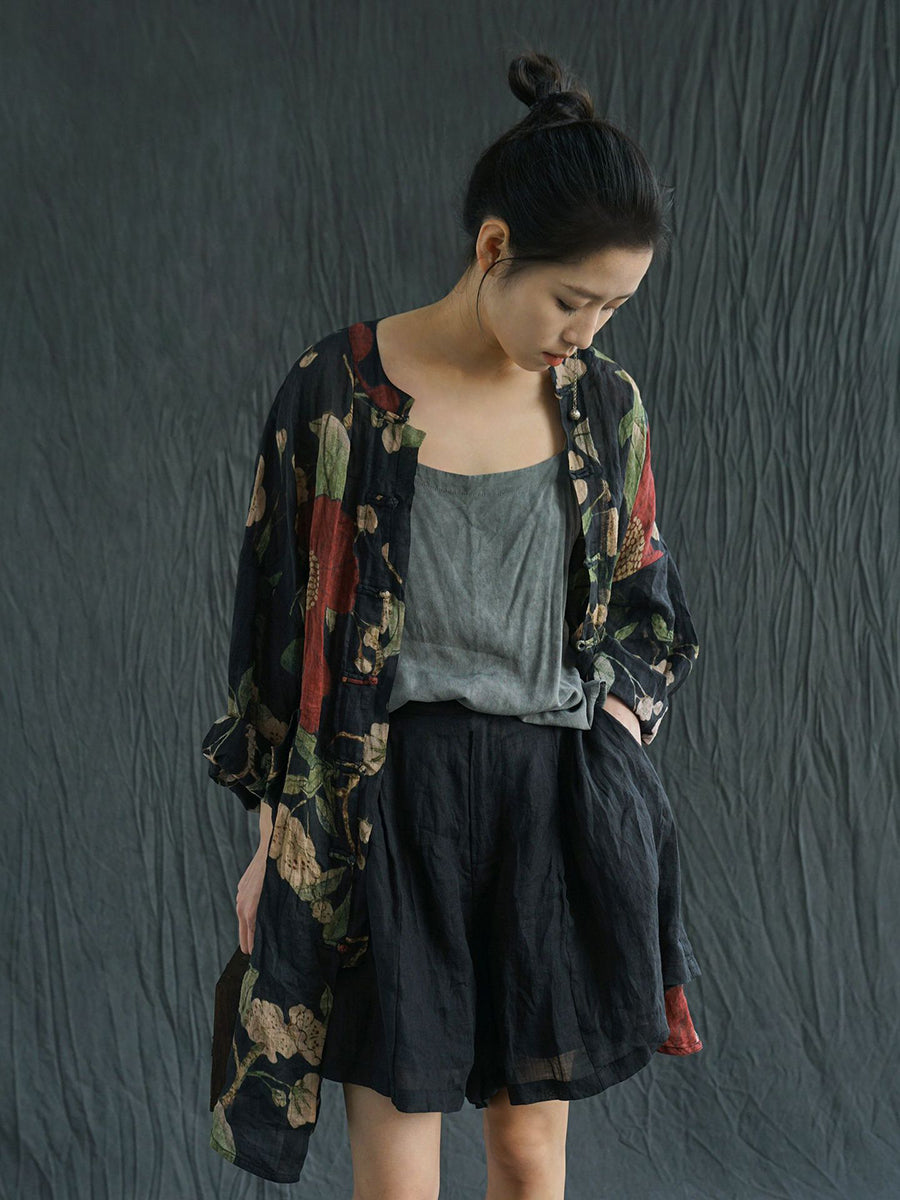 Dryelle | Vintage lenteblouse met bloemenprint in grote maten, van ramie – lichtgewicht, losse pasvorm