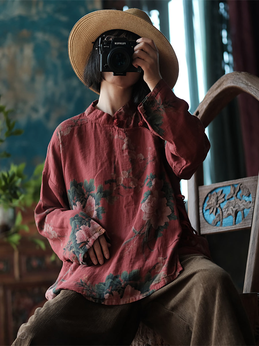 Telvyn | Retro bloemenprint, losvallende lenteblouse voor dames – Lichtgewicht, casual model met lange mouwen