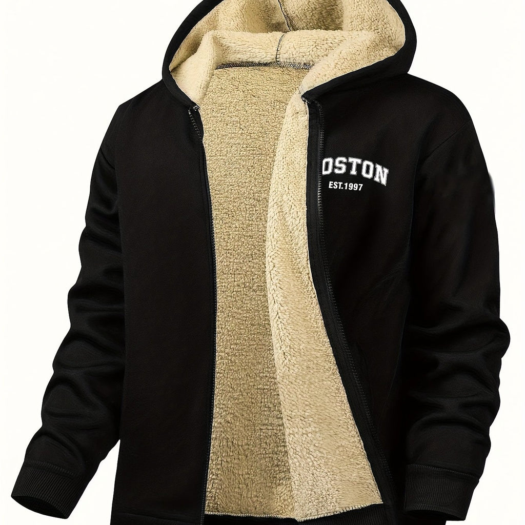 Zayden | Sweat à capuche zippé doublé polaire pour homme – Sweat à capuche décontracté avec imprimé lettres