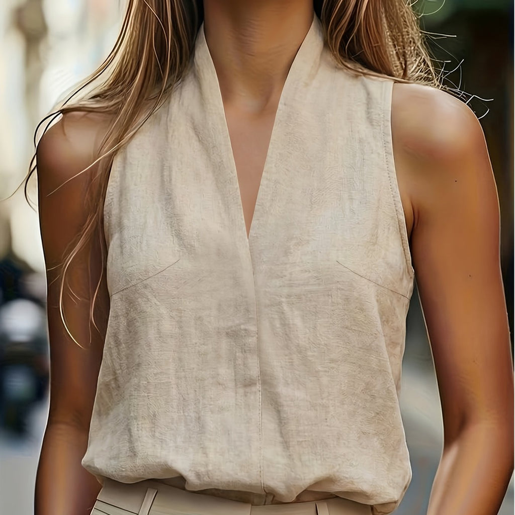 Lilen | Zomerse effen haltertop met V-hals en blote schouders – Casual tanktop voor op kantoor