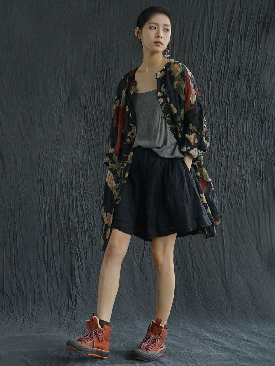 Dryelle | Vintage lenteblouse met bloemenprint in grote maten, van ramie – lichtgewicht, losse pasvorm