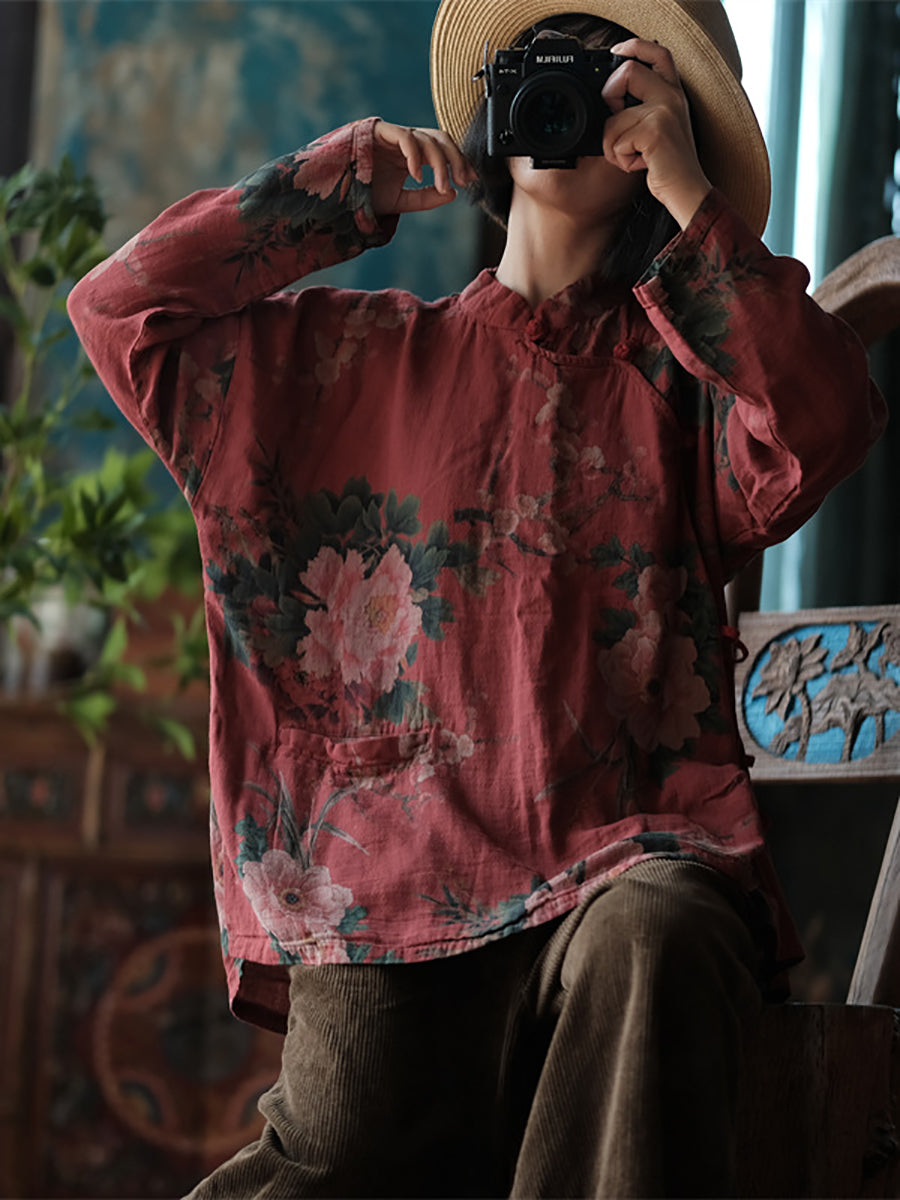 Telvyn | Retro bloemenprint, losvallende lenteblouse voor dames – Lichtgewicht, casual model met lange mouwen
