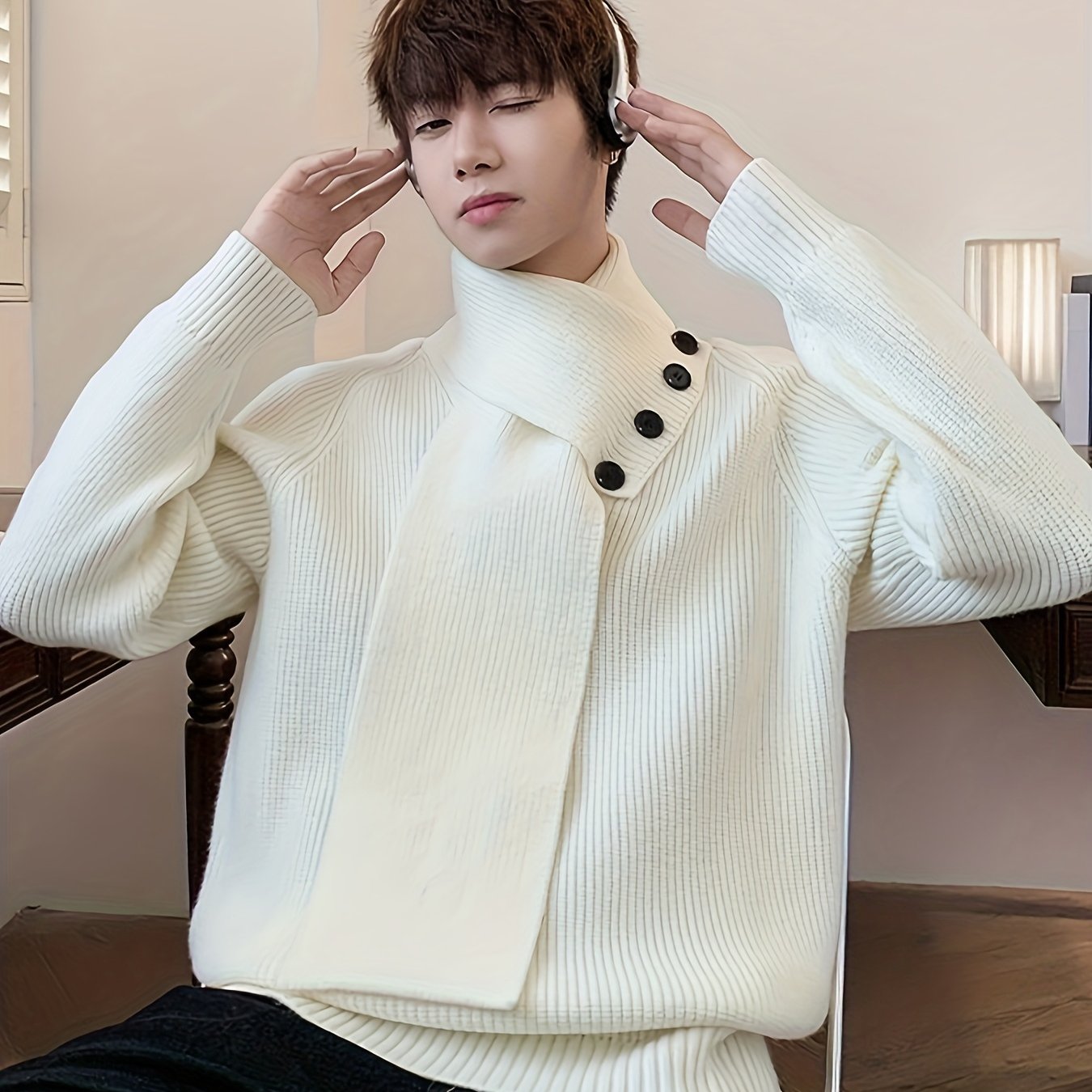 Saelric | Zachte thermische pullover voor heren – Losse pasvorm, ontwerp met knoopsluiting, casual en winterbreiwerk