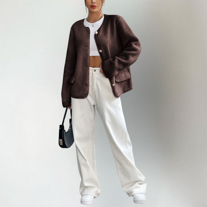 Rabea | Elegante ronde hals cardigan – zacht gebreid, lichtgewicht, met knopen of open voorkant