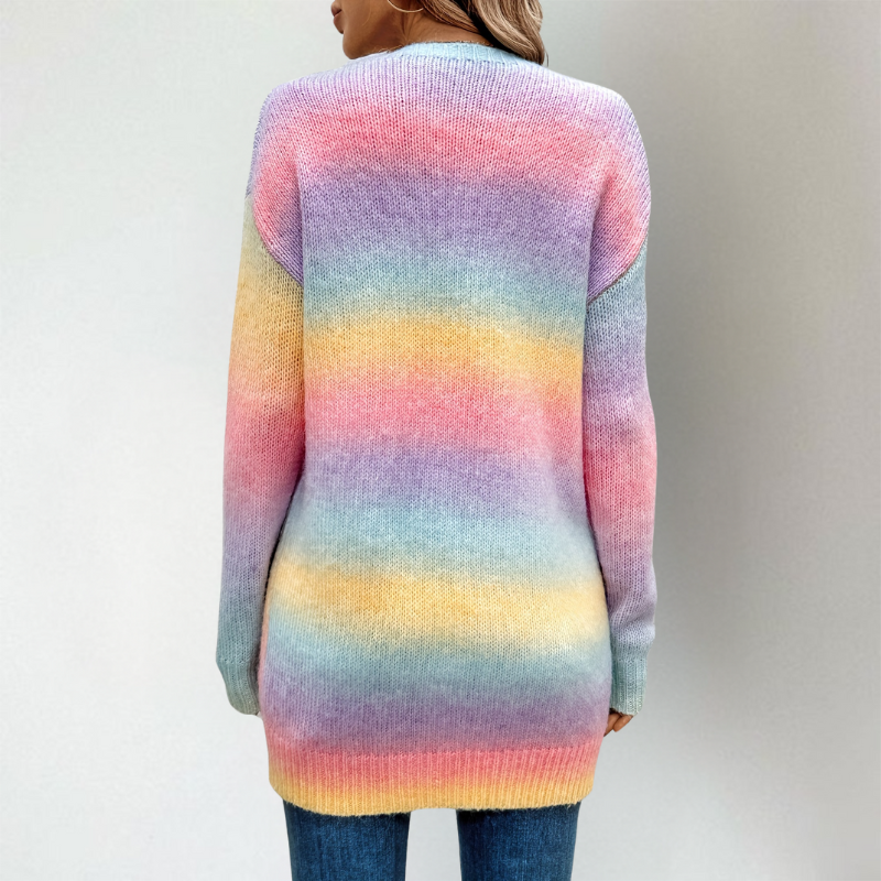 Vivian | Warm vest met kleurverloop – Zacht gebreid, open voorkant, stijlvolle ombré-trui