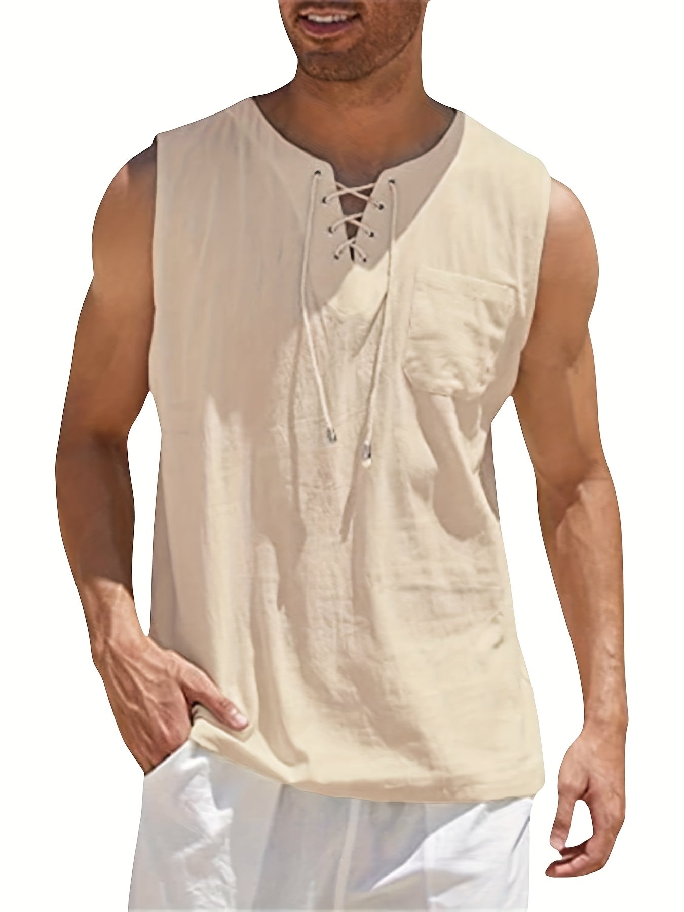 Morten | Ärmelloses Herren-Tanktop aus Baumwoll-Leinen-Mischgewebe mit V-Ausschnitt – Leichtes Sommer-T-Shirt