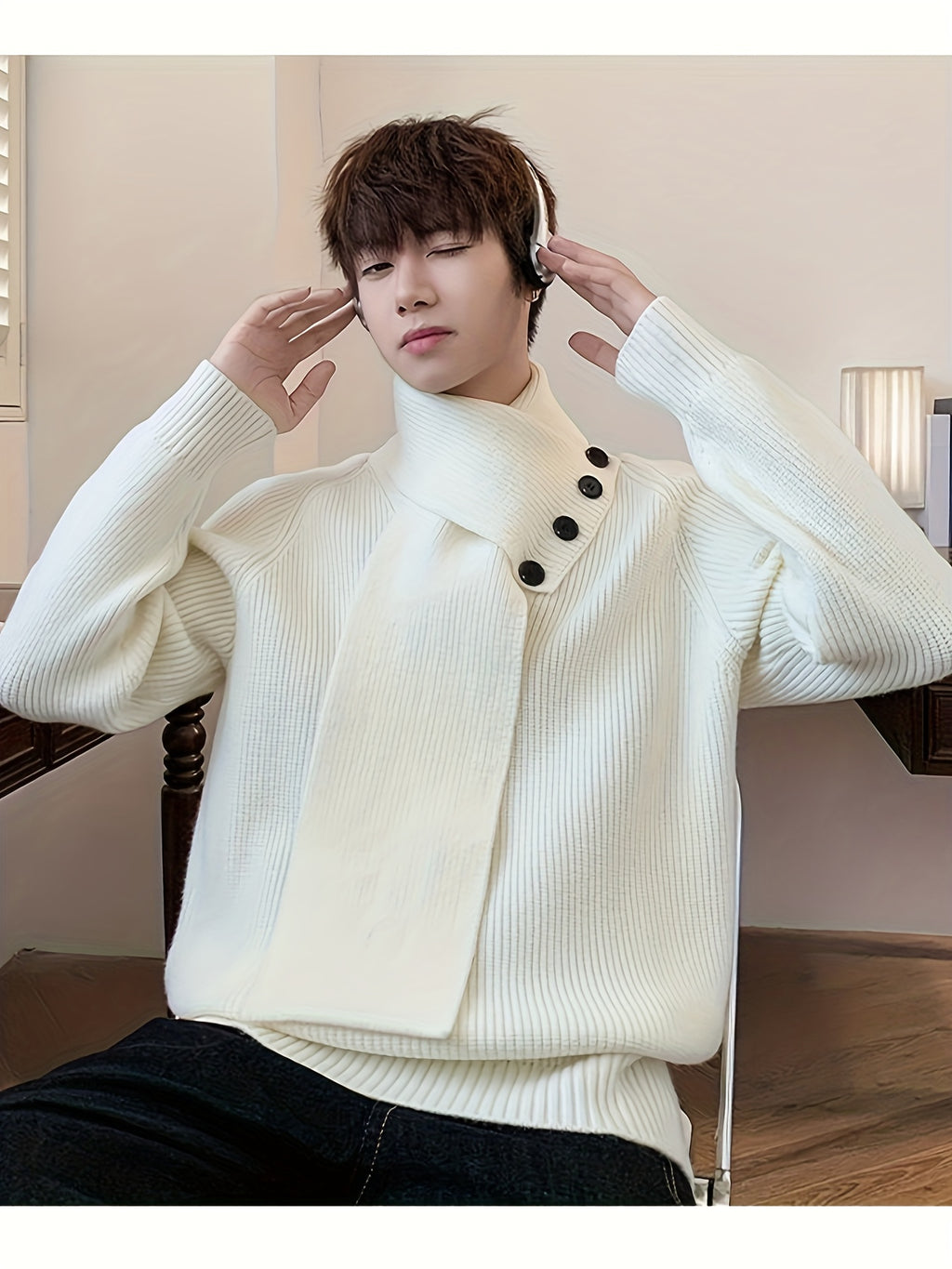 Saelric | Zachte thermische pullover voor heren – Losse pasvorm, ontwerp met knoopsluiting, casual en winterbreiwerk