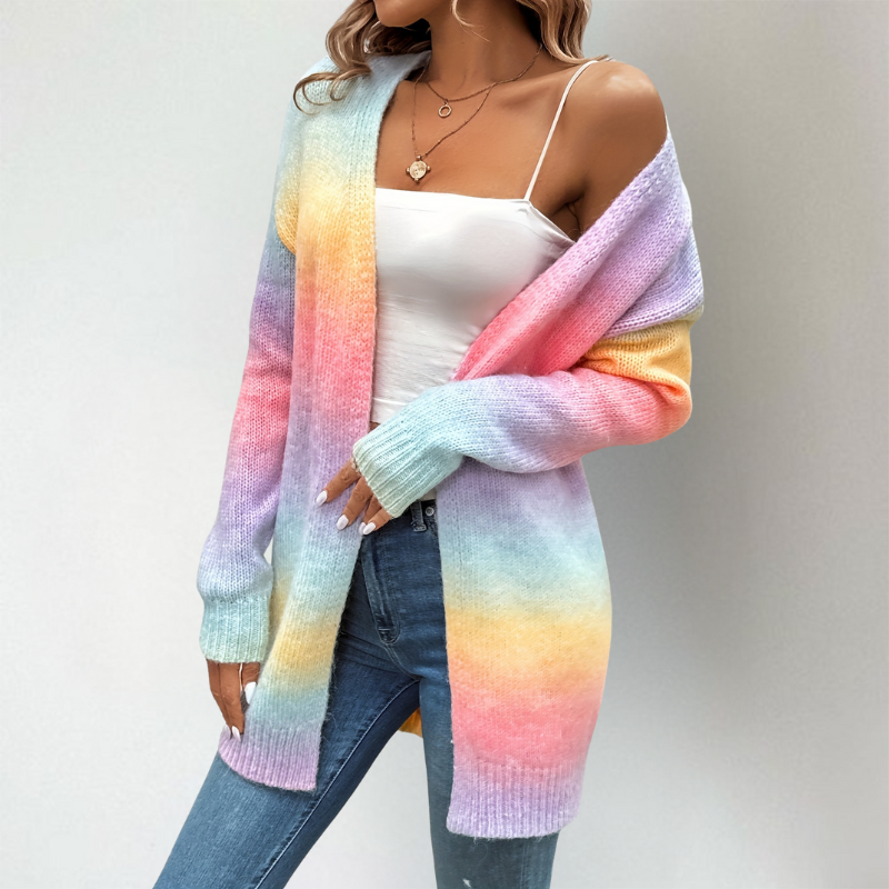 Vivian | Warm vest met kleurverloop – Zacht gebreid, open voorkant, stijlvolle ombré-trui