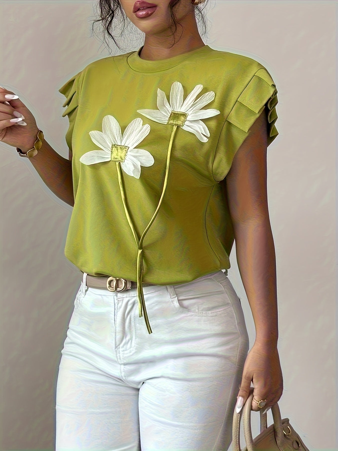 Cybelle | Mouwloze top met bloemenprint en contrasterende details voor dames - Casual, lichtgewicht zomert-shirt