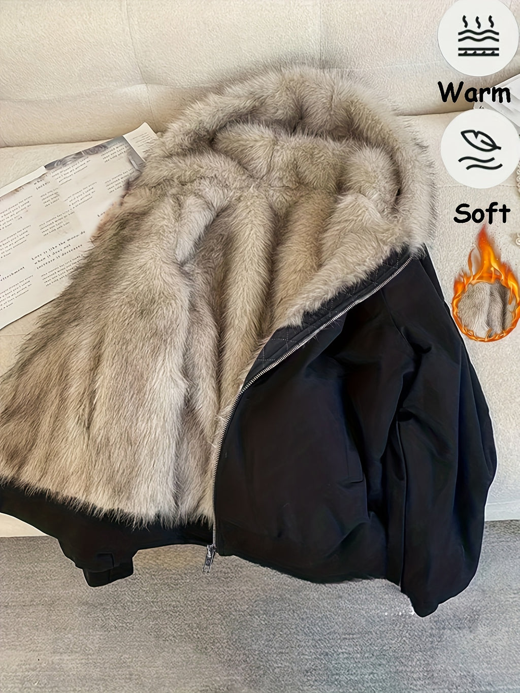 Veselina | Damesjas met capuchon en fleecevoering – Warme, harige winterjas, zachte casual bovenkleding