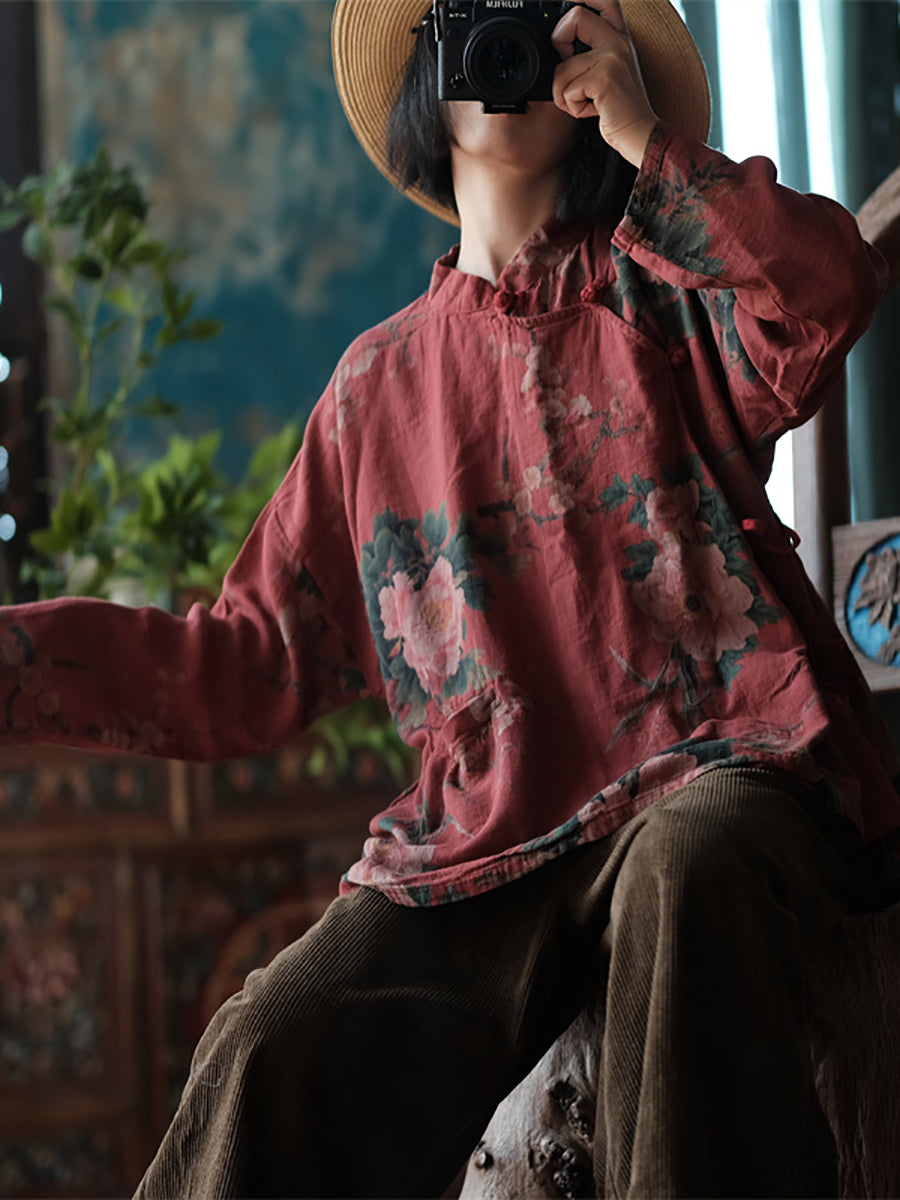 Telvyn | Retro bloemenprint, losvallende lenteblouse voor dames – Lichtgewicht, casual model met lange mouwen