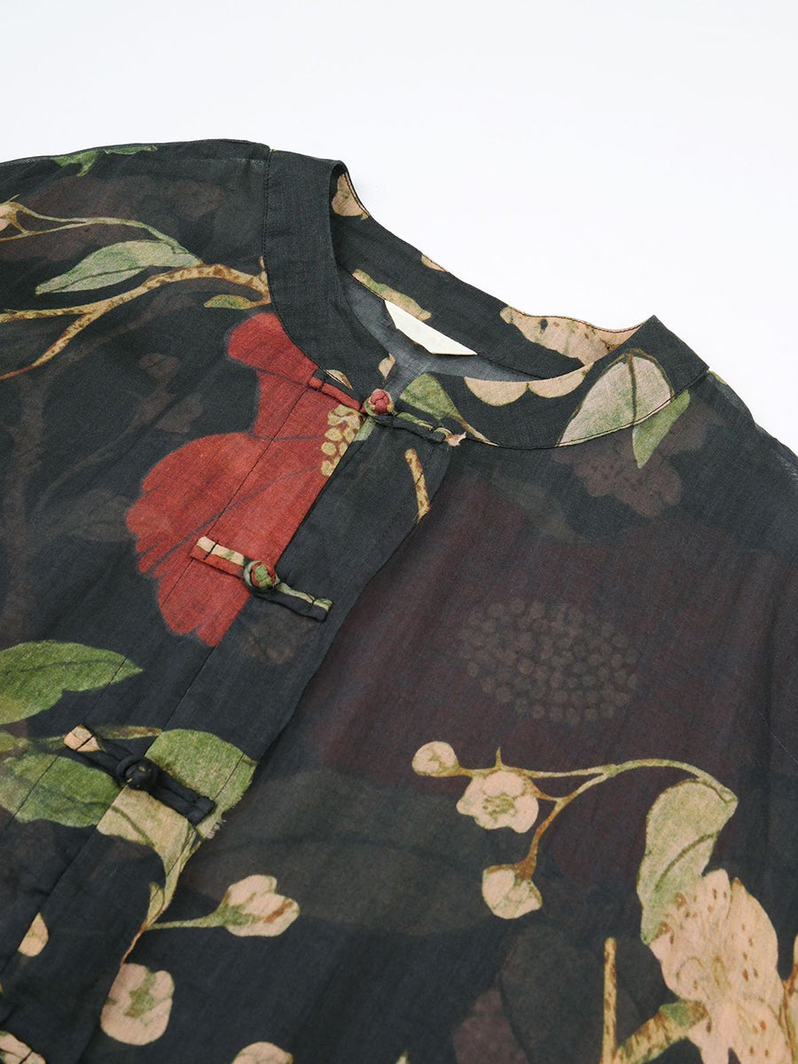 Dryelle | Vintage lenteblouse met bloemenprint in grote maten, van ramie – lichtgewicht, losse pasvorm