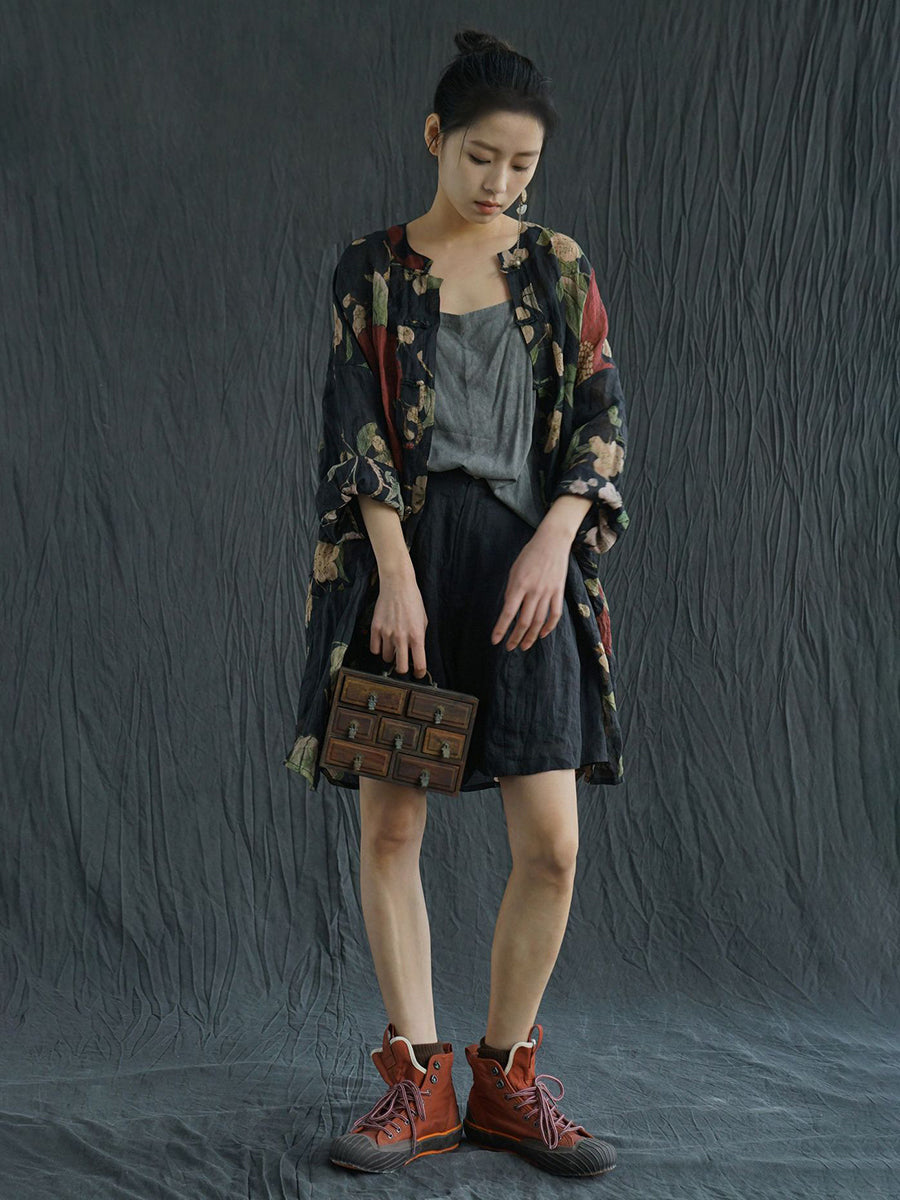 Dryelle | Vintage lenteblouse met bloemenprint in grote maten, van ramie – lichtgewicht, losse pasvorm