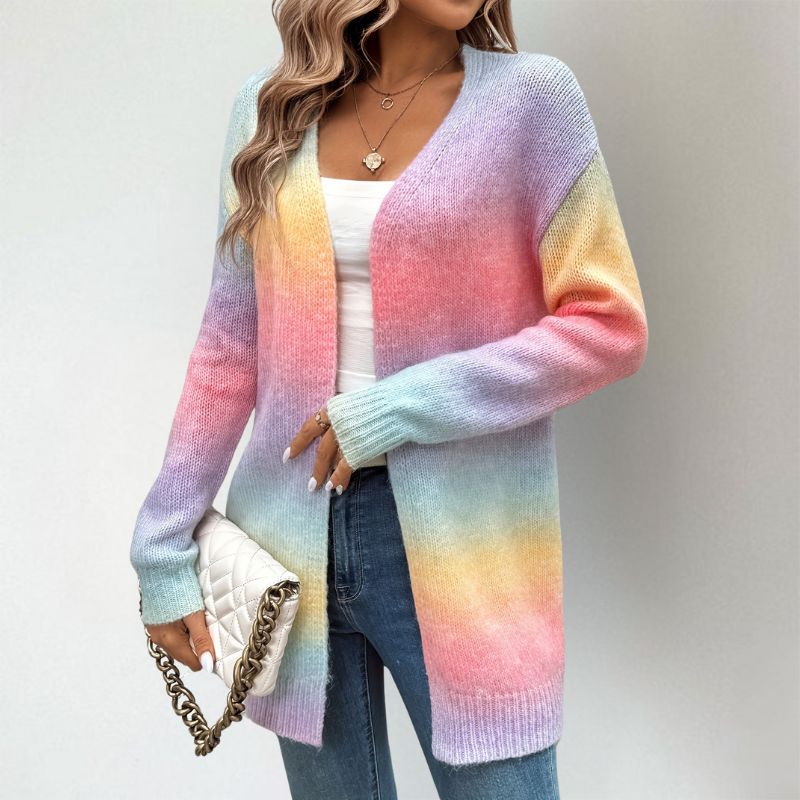 Vivian | Warm vest met kleurverloop – Zacht gebreid, open voorkant, stijlvolle ombré-trui
