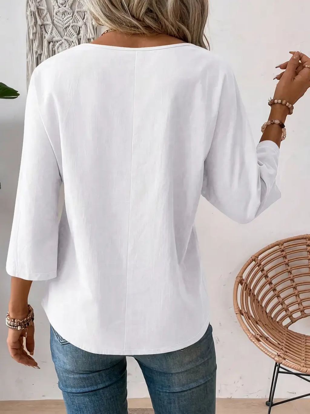 Myrala | Damesblouse met print en knopen – Casual shirt met ronde hals en losse pasvorm