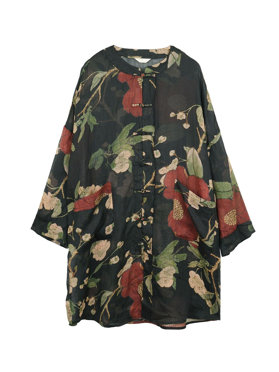 Dryelle | Vintage lenteblouse met bloemenprint in grote maten, van ramie – lichtgewicht, losse pasvorm