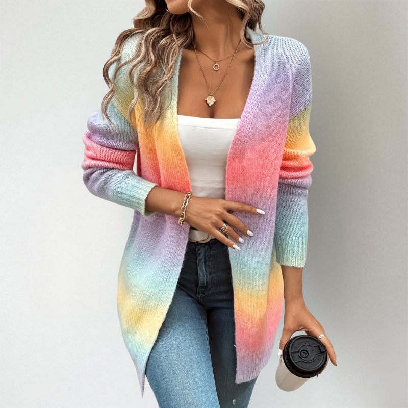 Vivian | Warm vest met kleurverloop – Zacht gebreid, open voorkant, stijlvolle ombré-trui