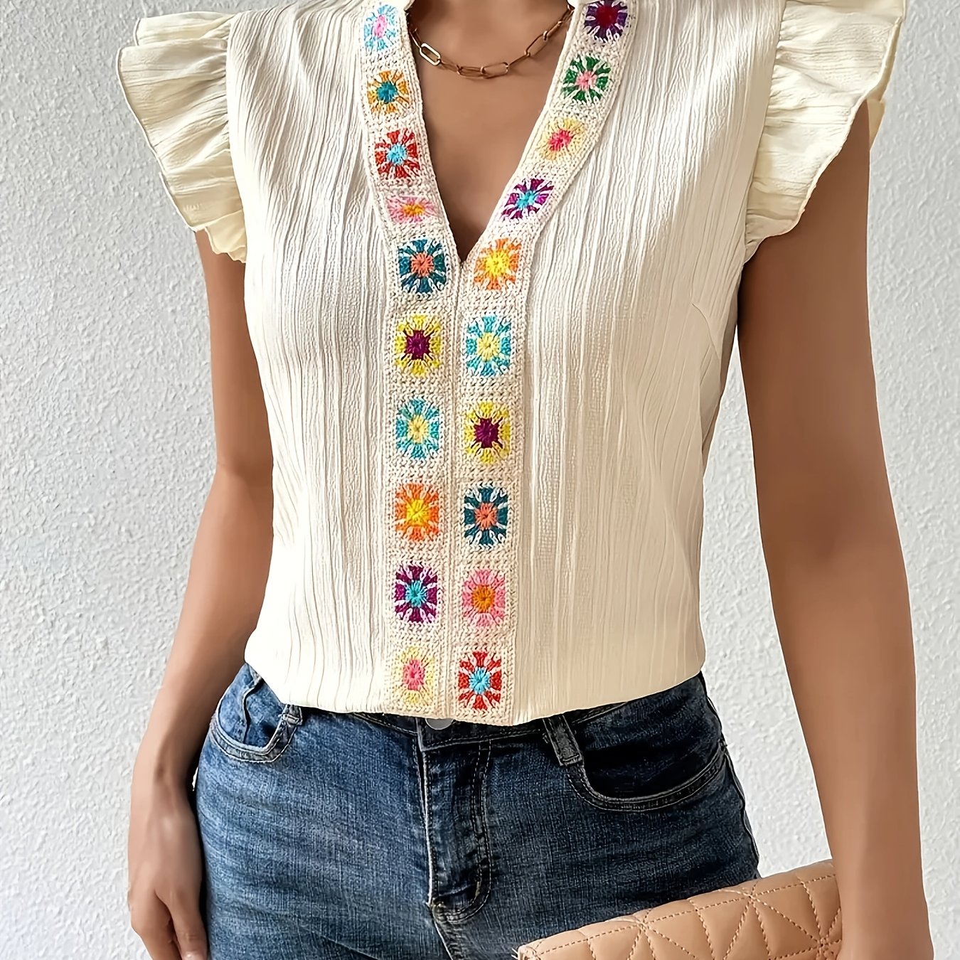 Ondine | Damesblouse met gerimpelde revers – Elegant overhemd in patchworkstijl
