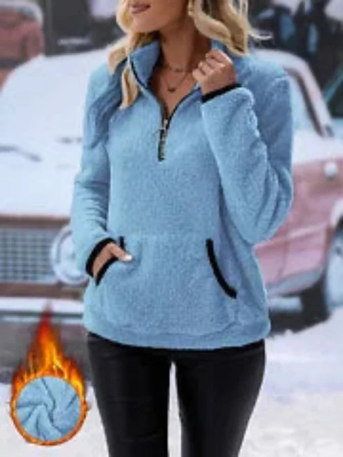 Eilina | Sherpa-Pullover mit Stehkragen und halbem Reißverschluss – weiches, warmes und bequemes Winteroberteil