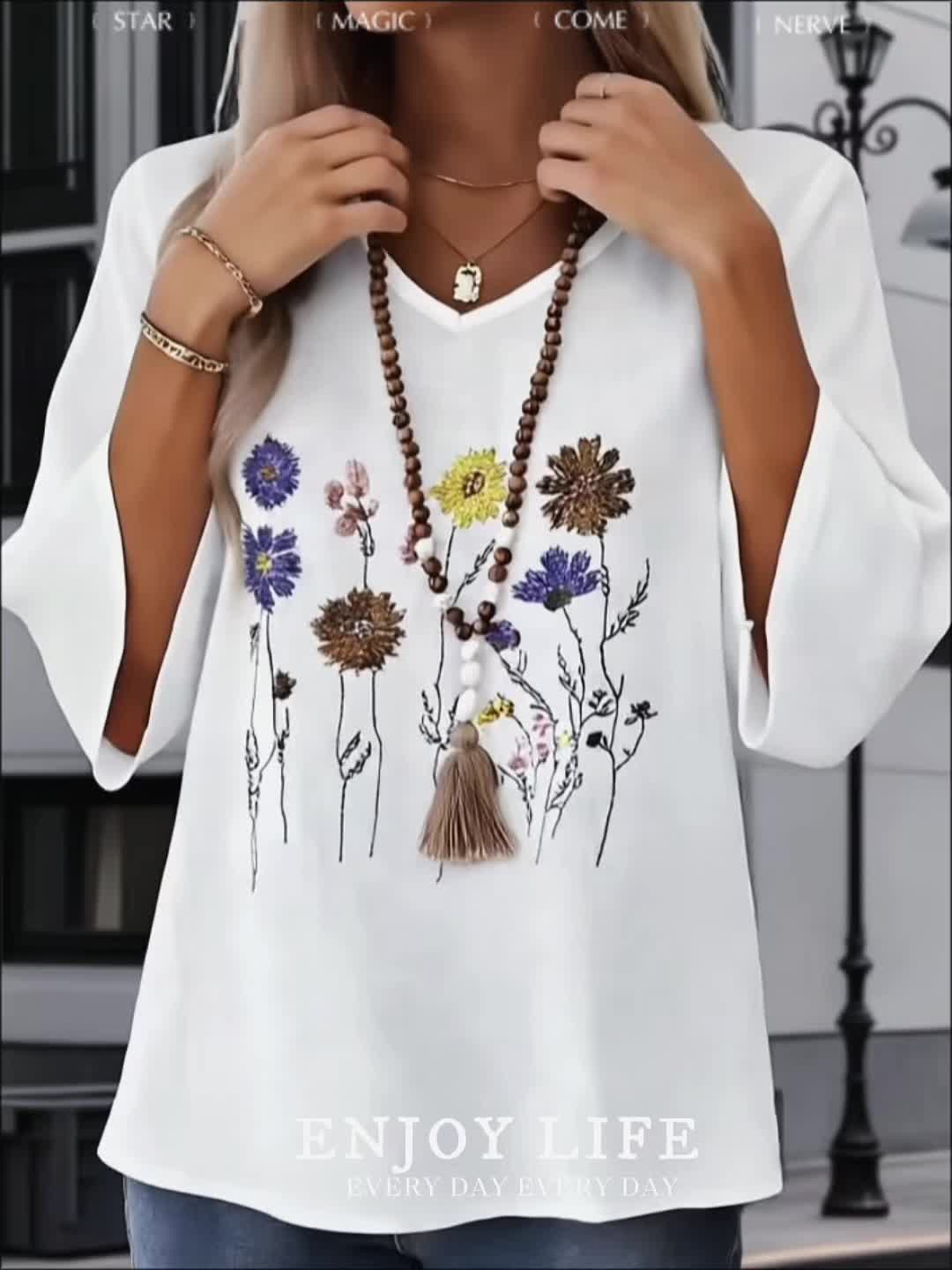 Liorithra | Damesblouse met bloemenborduursel – Elegant casual overhemd
