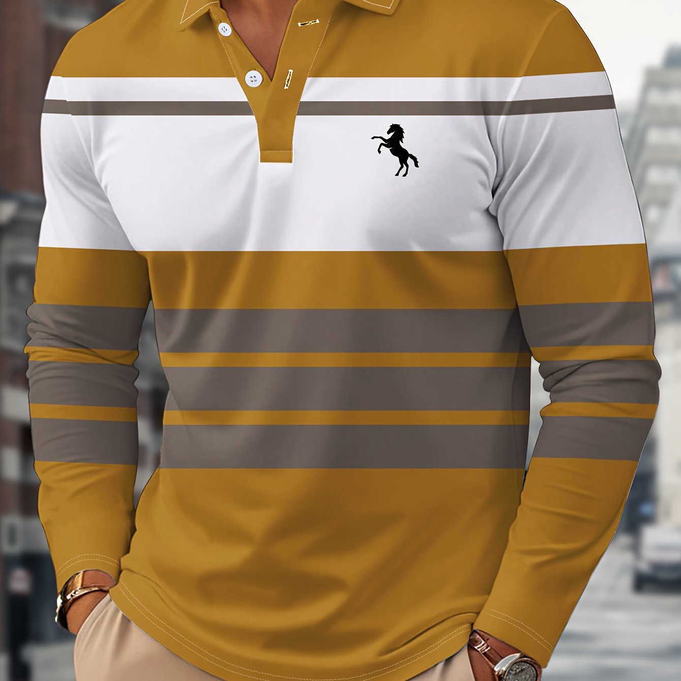 Radovan | Langärmeliges, gestreiftes Poloshirt – Atmungsaktives Button-Down-Hemd für Business und Freizeit