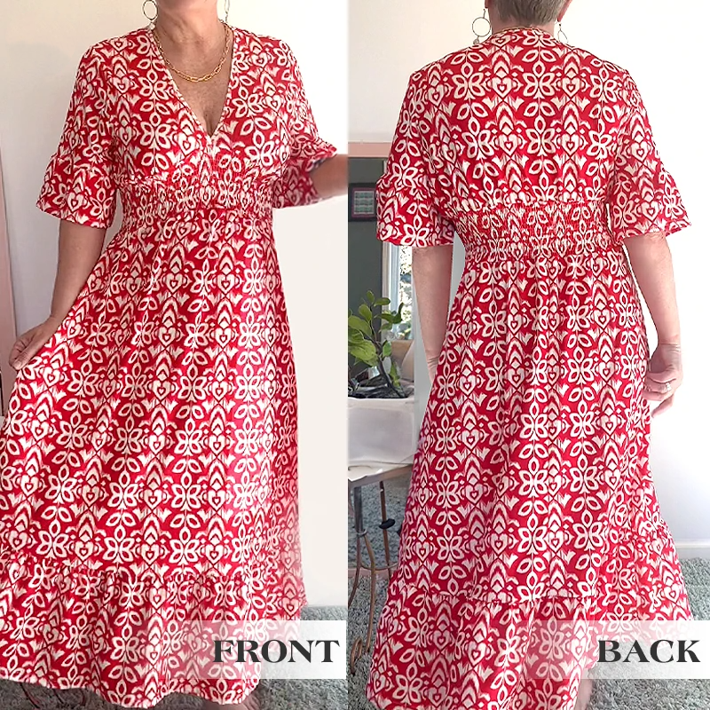 Arvexia | Vloeiende bohemian zomerjurk voor dames – Maxi met V-hals en bloemenprint