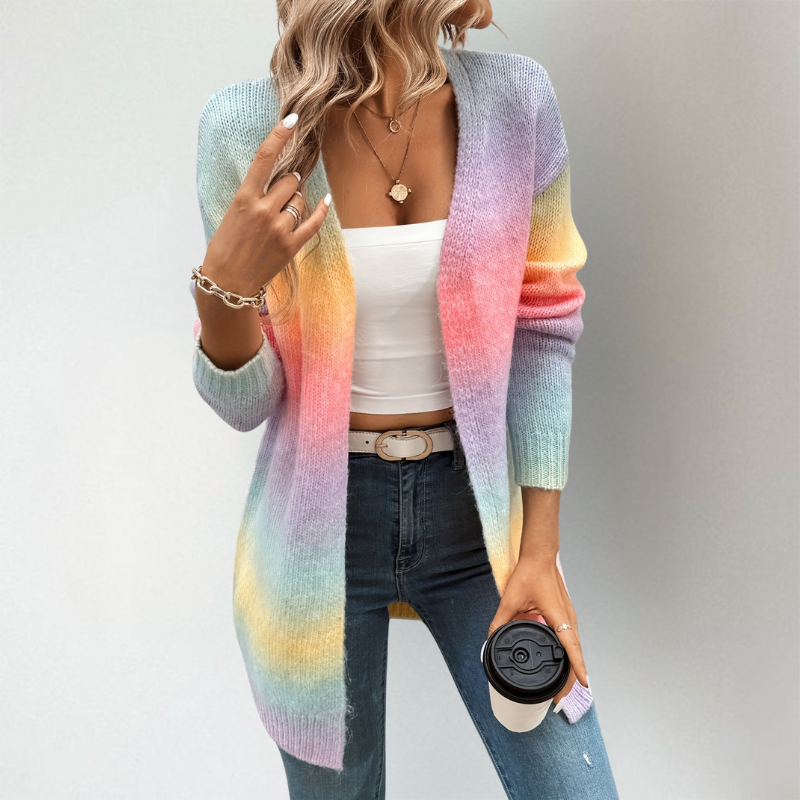 Vivian | Warm vest met kleurverloop – Zacht gebreid, open voorkant, stijlvolle ombré-trui