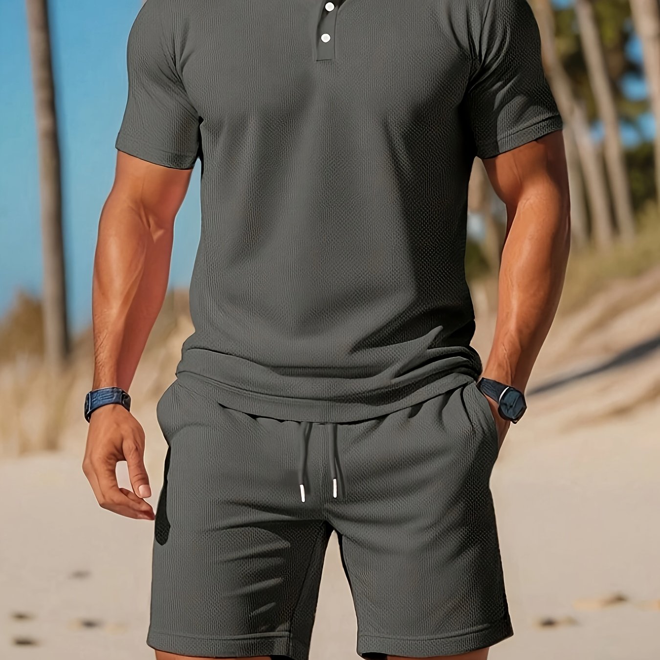 Thorsten | Herren-Poloshirt und Shorts mit Kordelzug, einfarbig - lässige Sportbekleidung