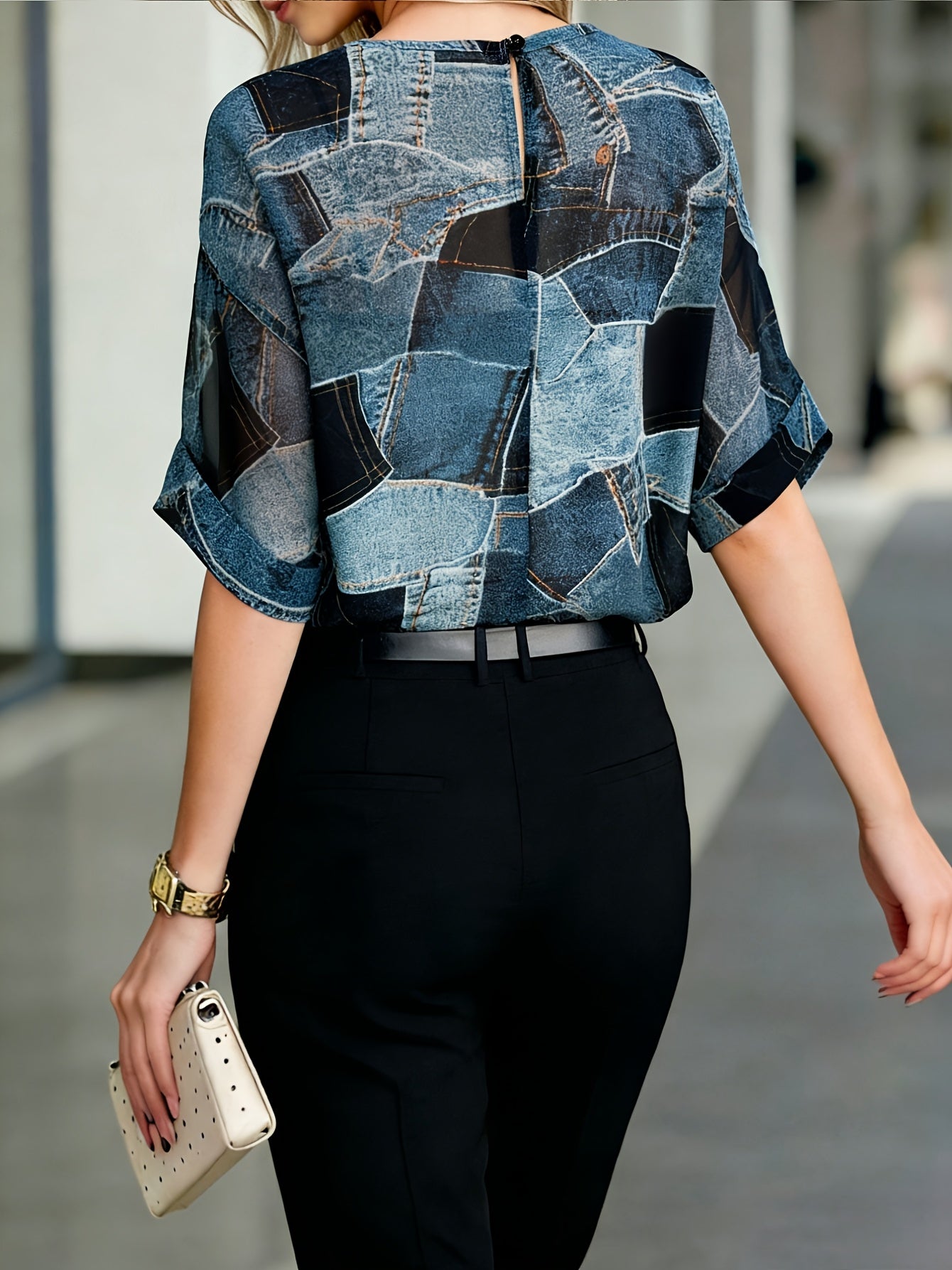 Nyvira | Chiffonblouse voor dames – Elegante, doorschijnende top met ronde hals en bloemenprint voor de zomer