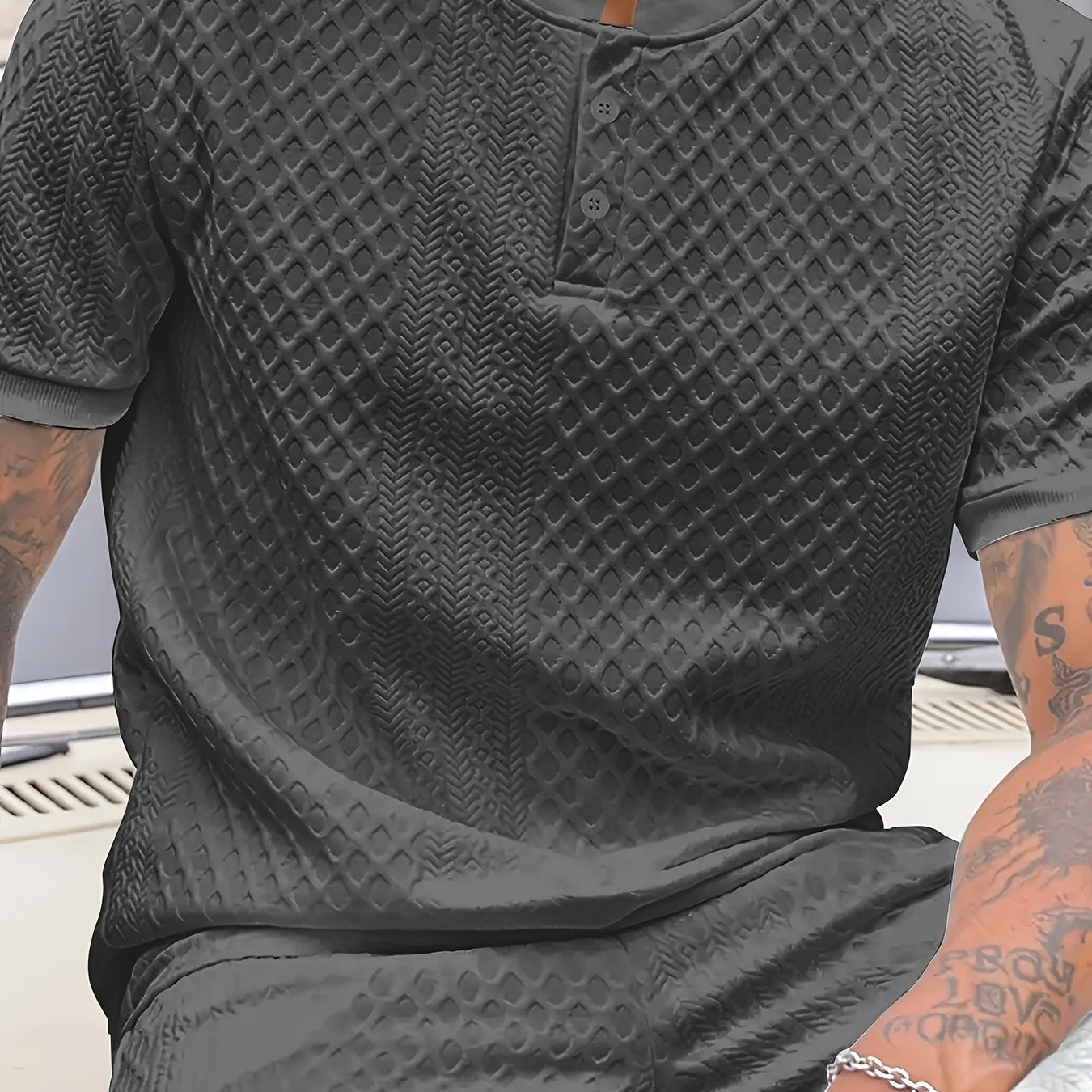 Damjan | Lässiges Business-Henley-Polohemd für Herren – Jacquard-Kragen