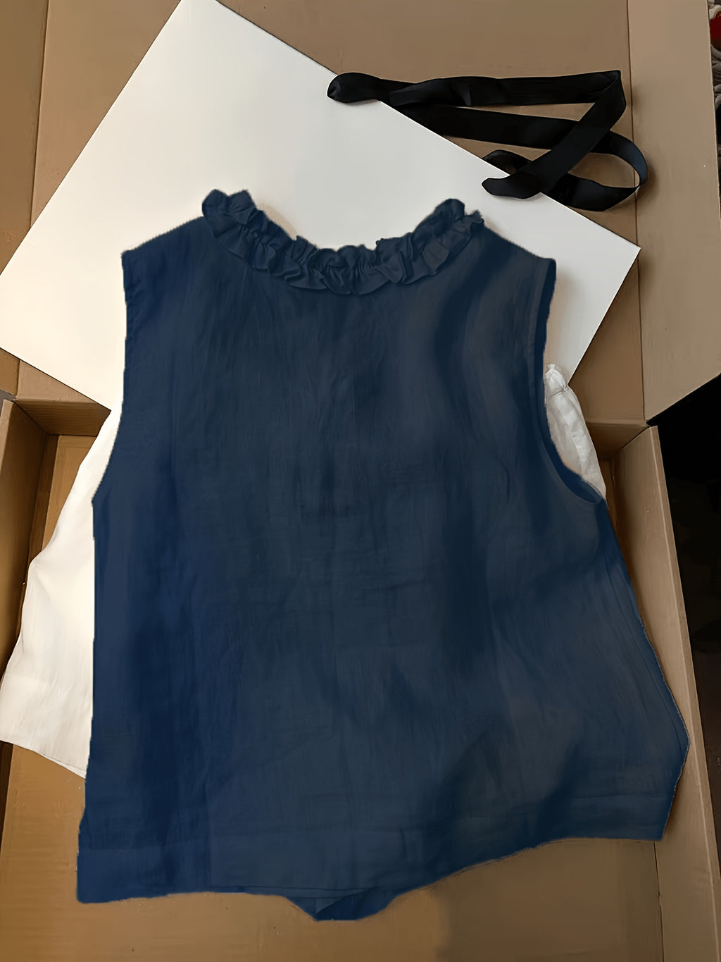 Jenia | Damesvest met geschulpte rand – Mouwloze zomerblouse met V-hals