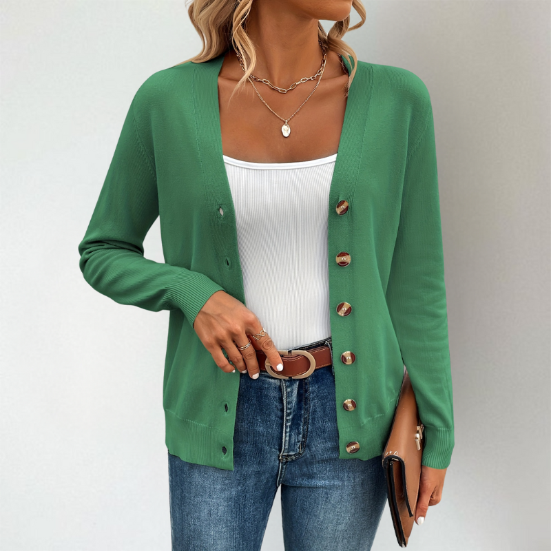 Janella | Klassiek gebreid vest met lange mouwen voor de lente – Lichtgewicht trui met knopen