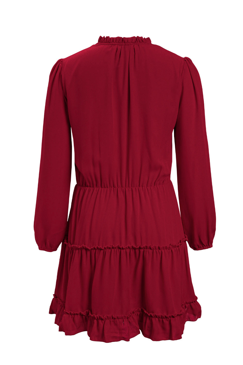 Yvaella | Mini-jurk met lange mouwen, V-hals en ruches – Soepelvallend, elegant en perfect