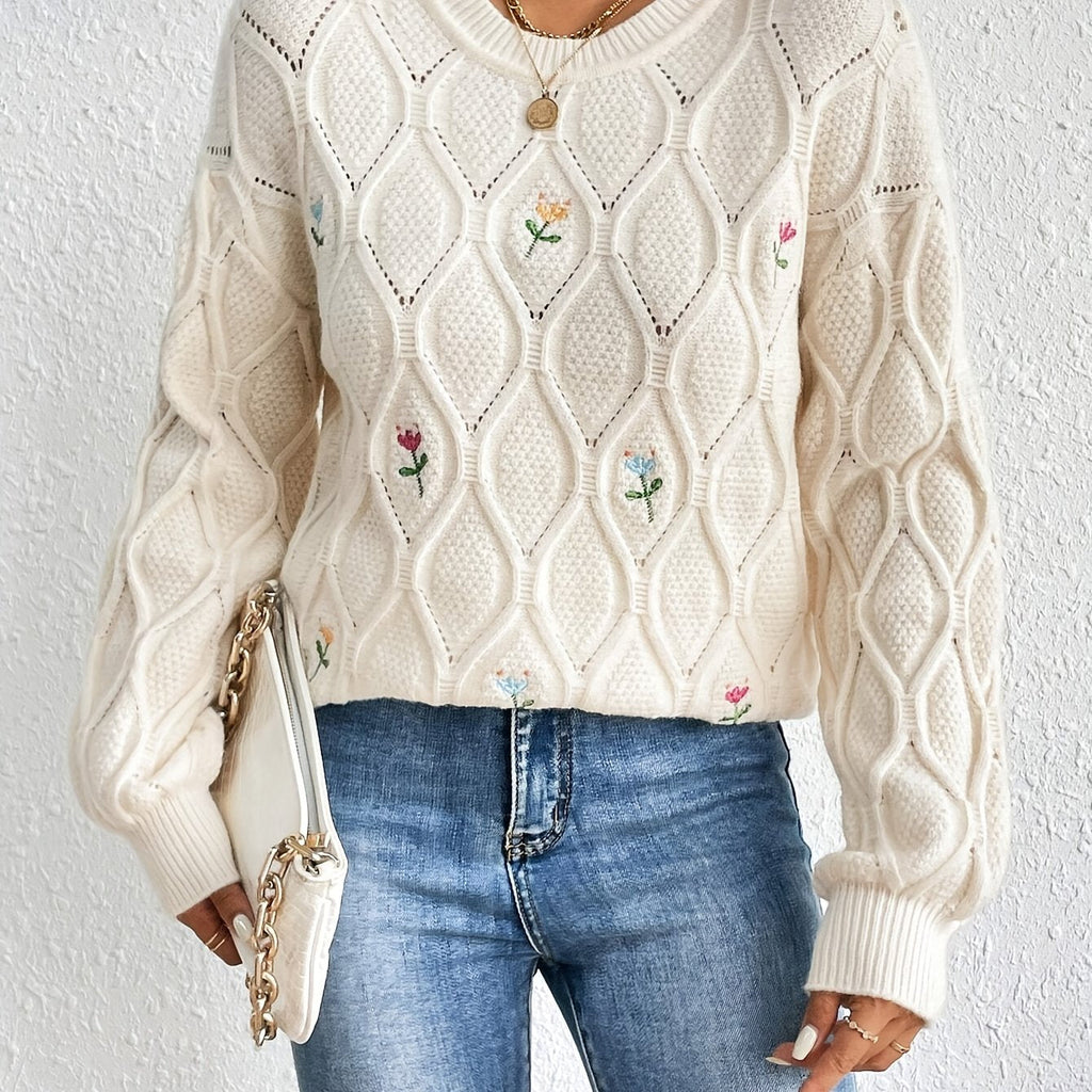 Unyssa | Pull brodé à fleurs pour femme – Haut élégant en maille