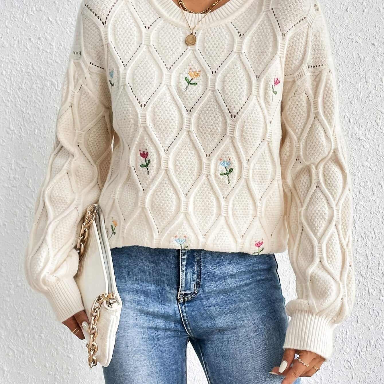 Unyssa | Pull brodé à fleurs pour femme – Haut élégant en maille