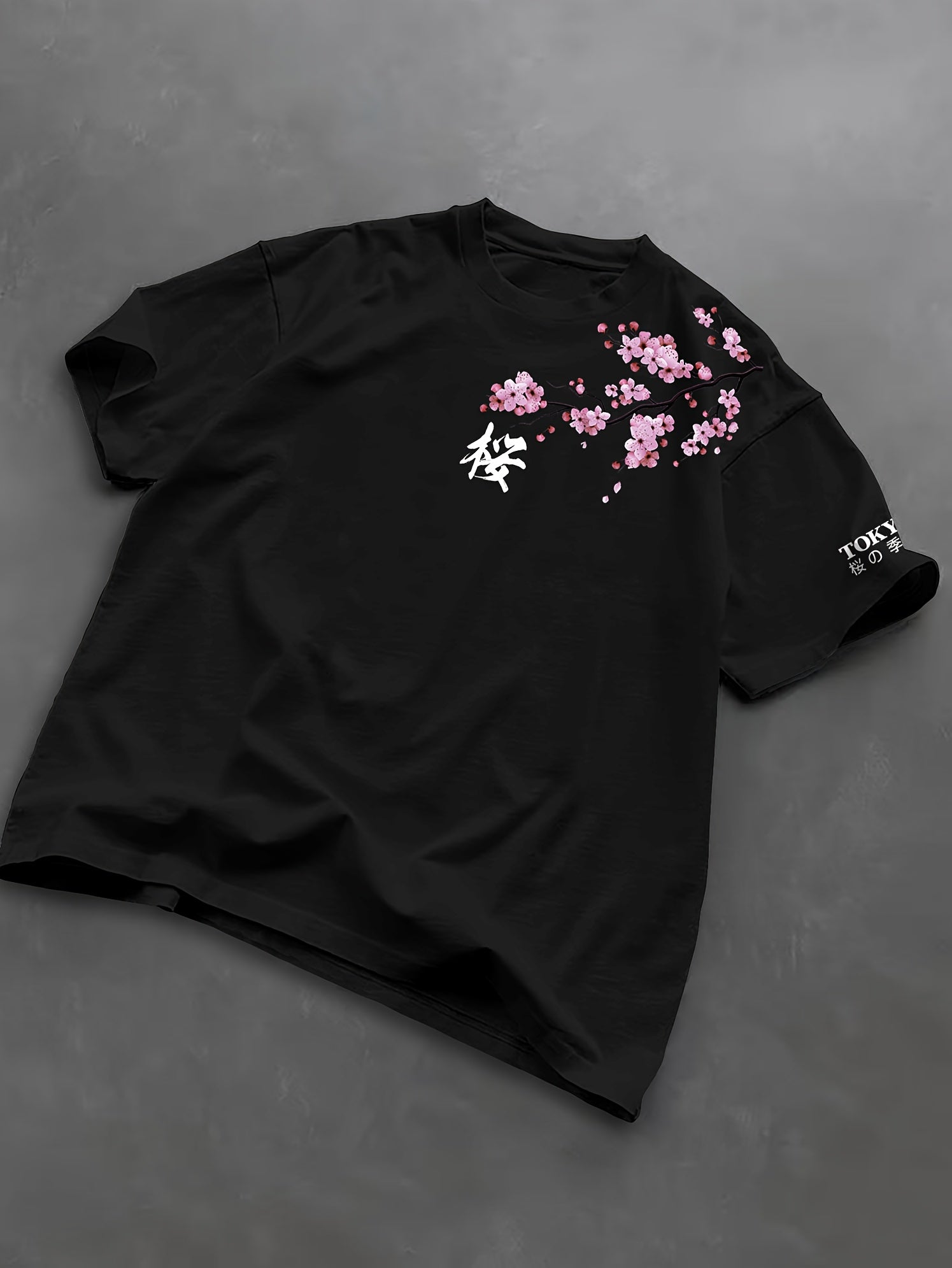 Lucian | Heren T-shirt met Japanse kersenbloesemprint – Streetwear casual T-shirt met korte mouwen