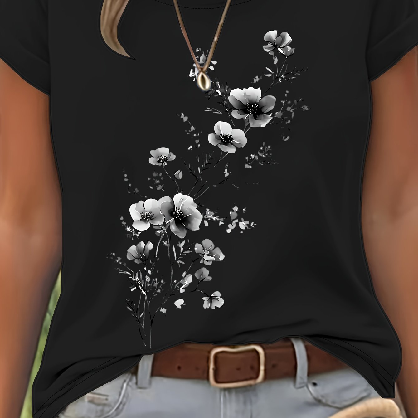 Vionyxen | Dames-T-shirt met bloemenprint in aquarelstijl – Casual zomertop