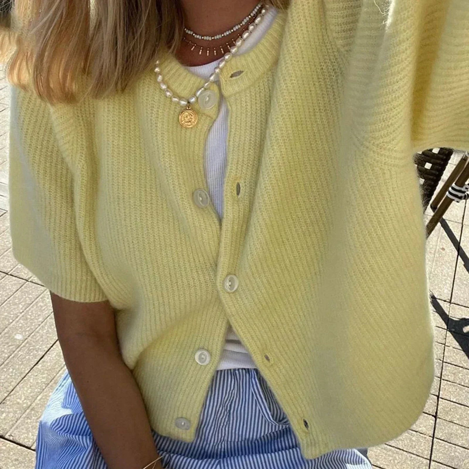 Vireliae | Dames Korte Mouw Cardigan – Lichtgewicht Gebreide Top met Knoopsluiting