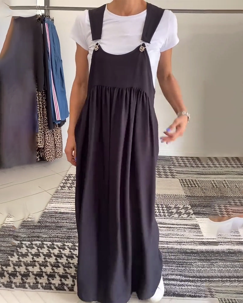 Lirra | Casual midi-overall, luchtige zomerjurk met spaghettibandjes